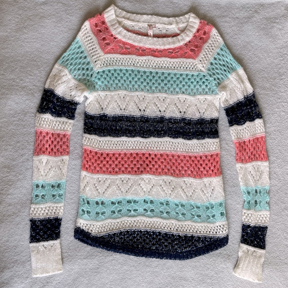 Pink Blue White Knit Sweater